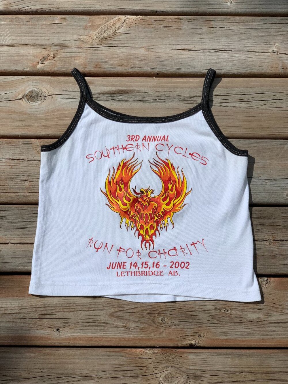 Vintage Y2K Crop Tank Top S/M White 2002 Southern Cycles Eagle Biker Retro Shirt